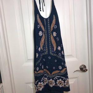 O’Neill Teal Blue Embroidered Halter Dress